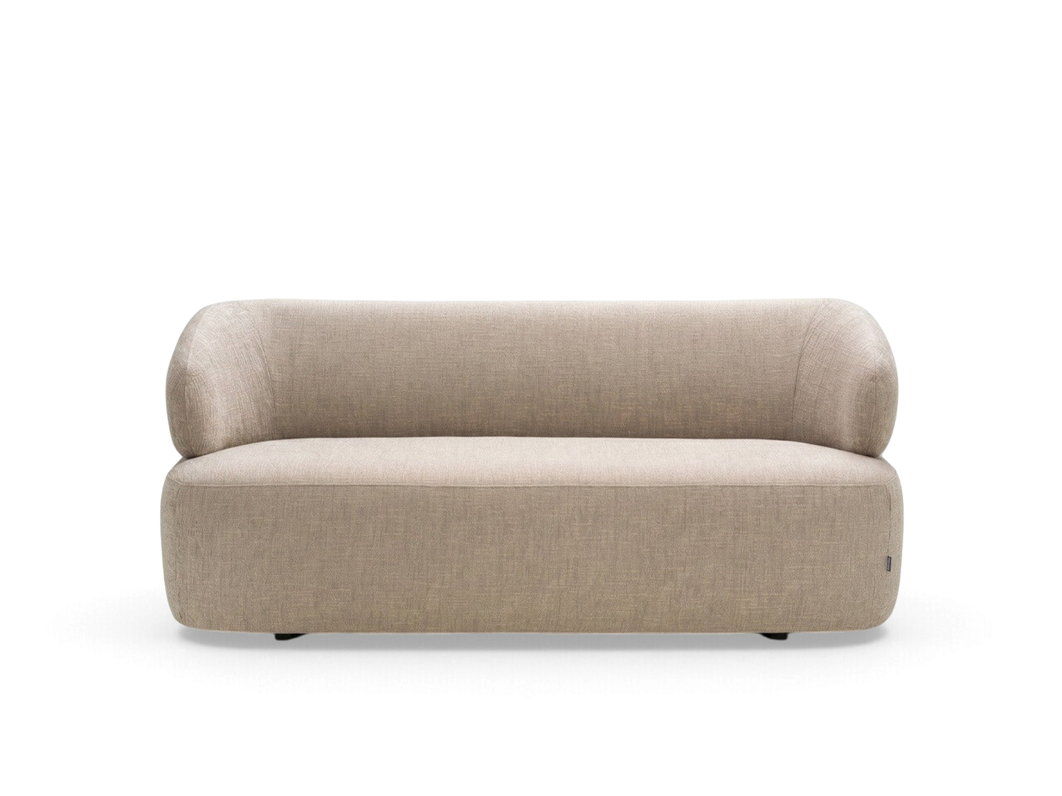 urbane EQ3 Alba 77-inch sofa in a neutral beige fabric with a curved silhouette and minimalist design