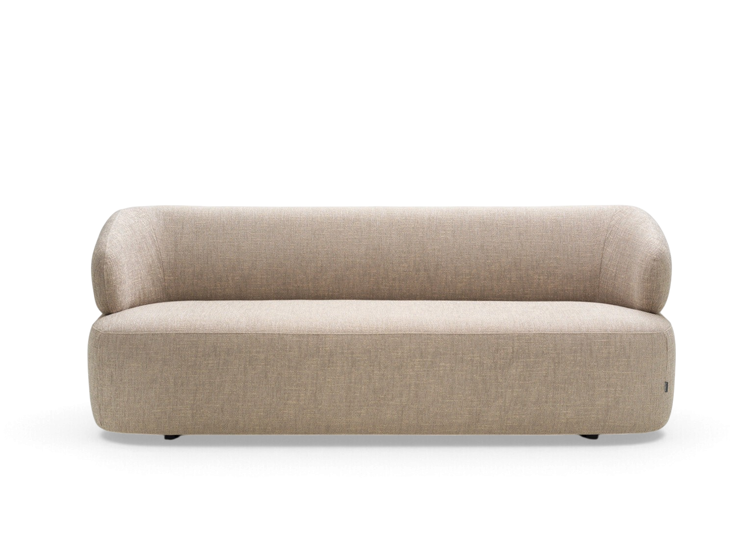 urbane EQ3 Alba 88-inch curved sofa in a neutral beige textured fabric with a minimalist silhouette