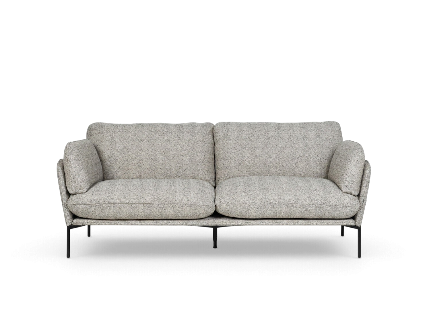 urbane EQ3 Aldon 80-inch sofa in light grey textured fabric with slim black metal legs and high back support