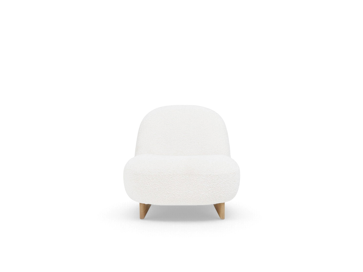 urbane EQ3 Arlo chair in white nubby bouclé fabric with a solid oak base, front view