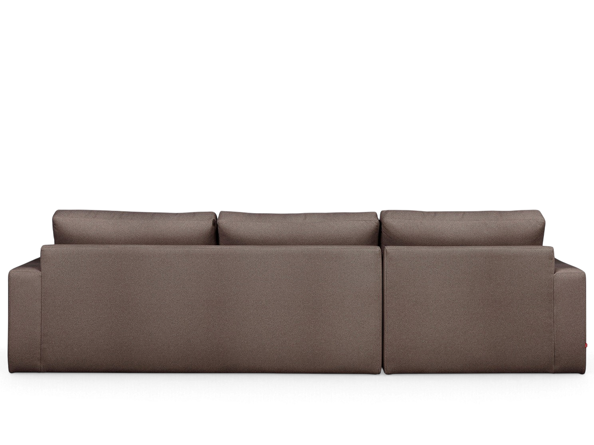 urbane EQ3 Ashdale sectional sofa in a neutral brown fabric with a minimalist track arm design, back view
