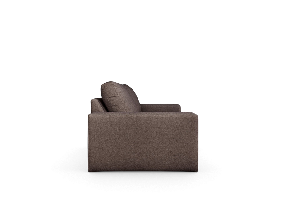 urbane EQ3 Ashdale sofa in a dark grey fabric with a minimalist track arm design viewed from the side