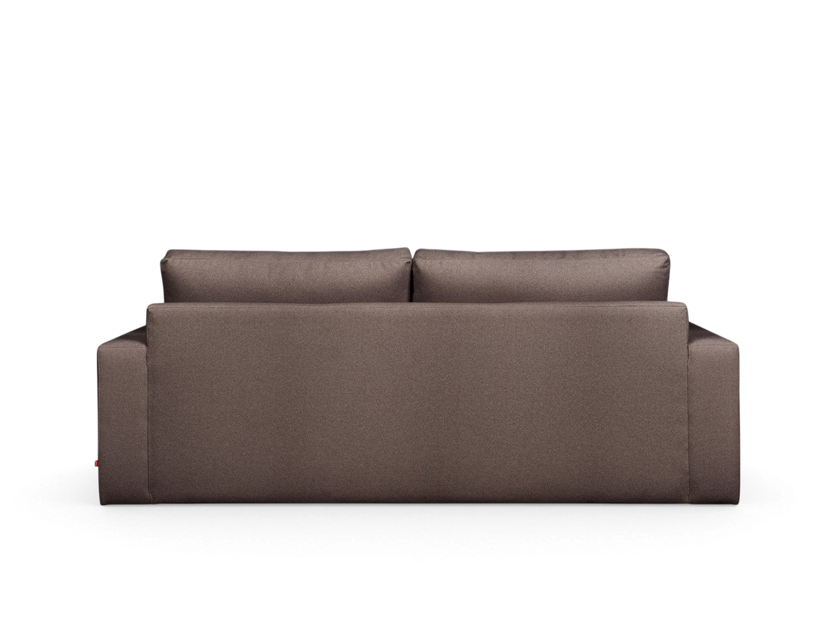 urbane EQ3 Ashdale sofa in a minimalist brown fabric design, shown from a clean back view.