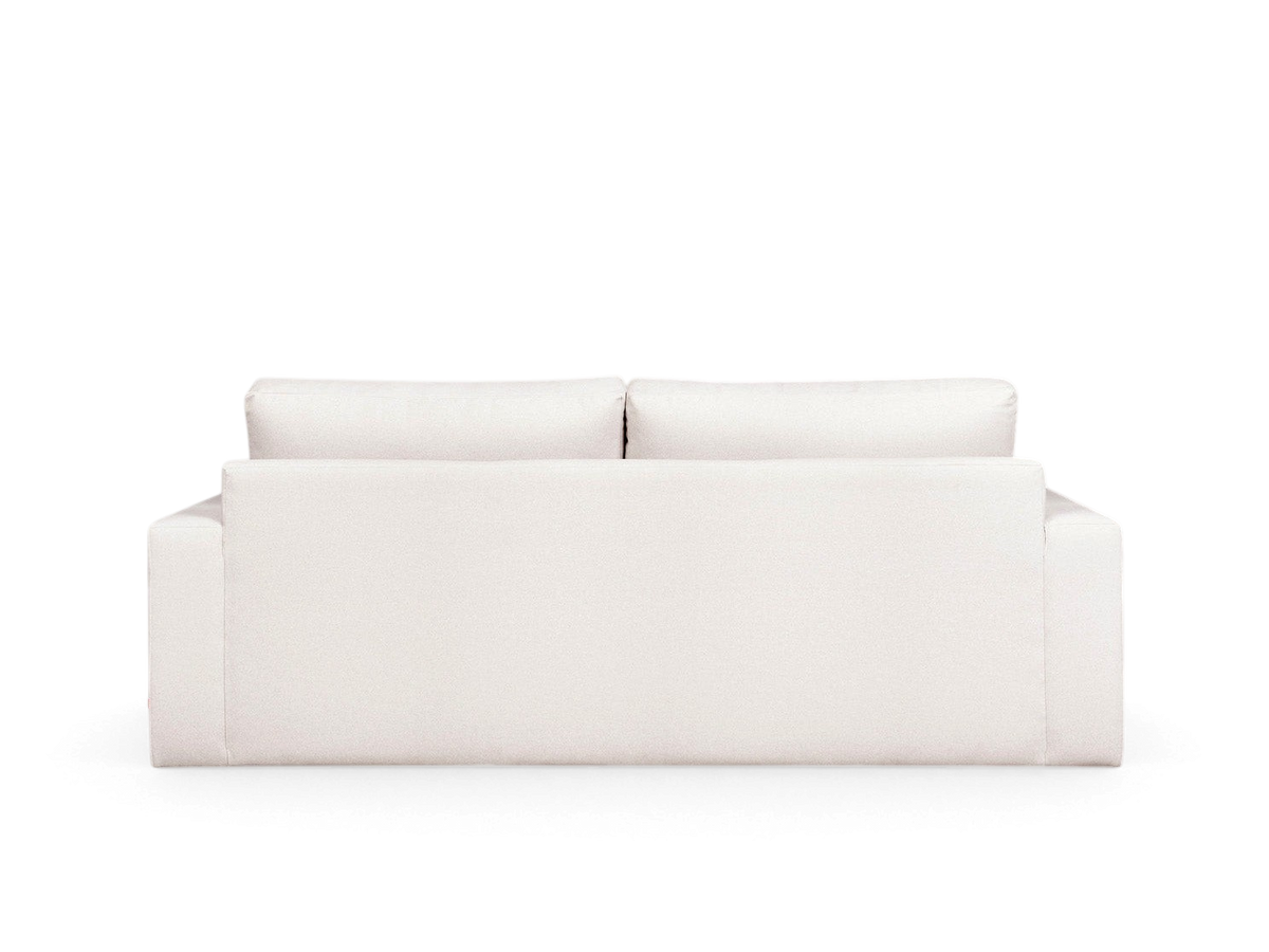 urbane EQ3 Ashdale sofa in off-white fabric with a minimalist silhouette and track arms, back view