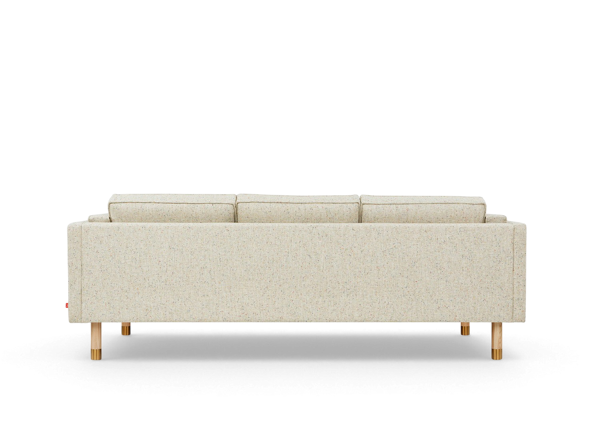 urbane EQ3 Augusta 3-over-3 club sofa in light linen fabric with French seam detailing and natural wood legs