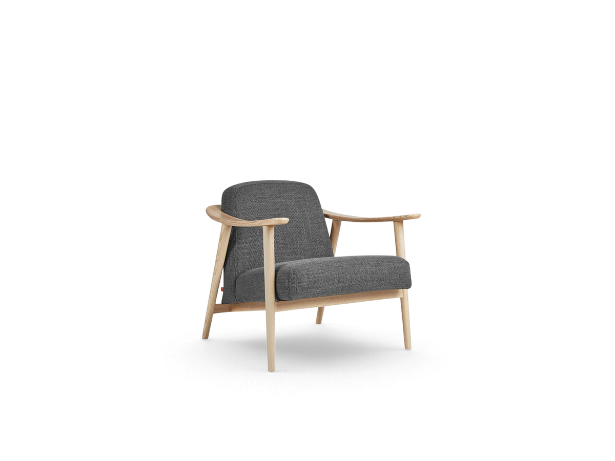 urbane EQ3 Baltic Chair with a light ash wood frame and charcoal grey upholstered seat in a Nordic minimalist style