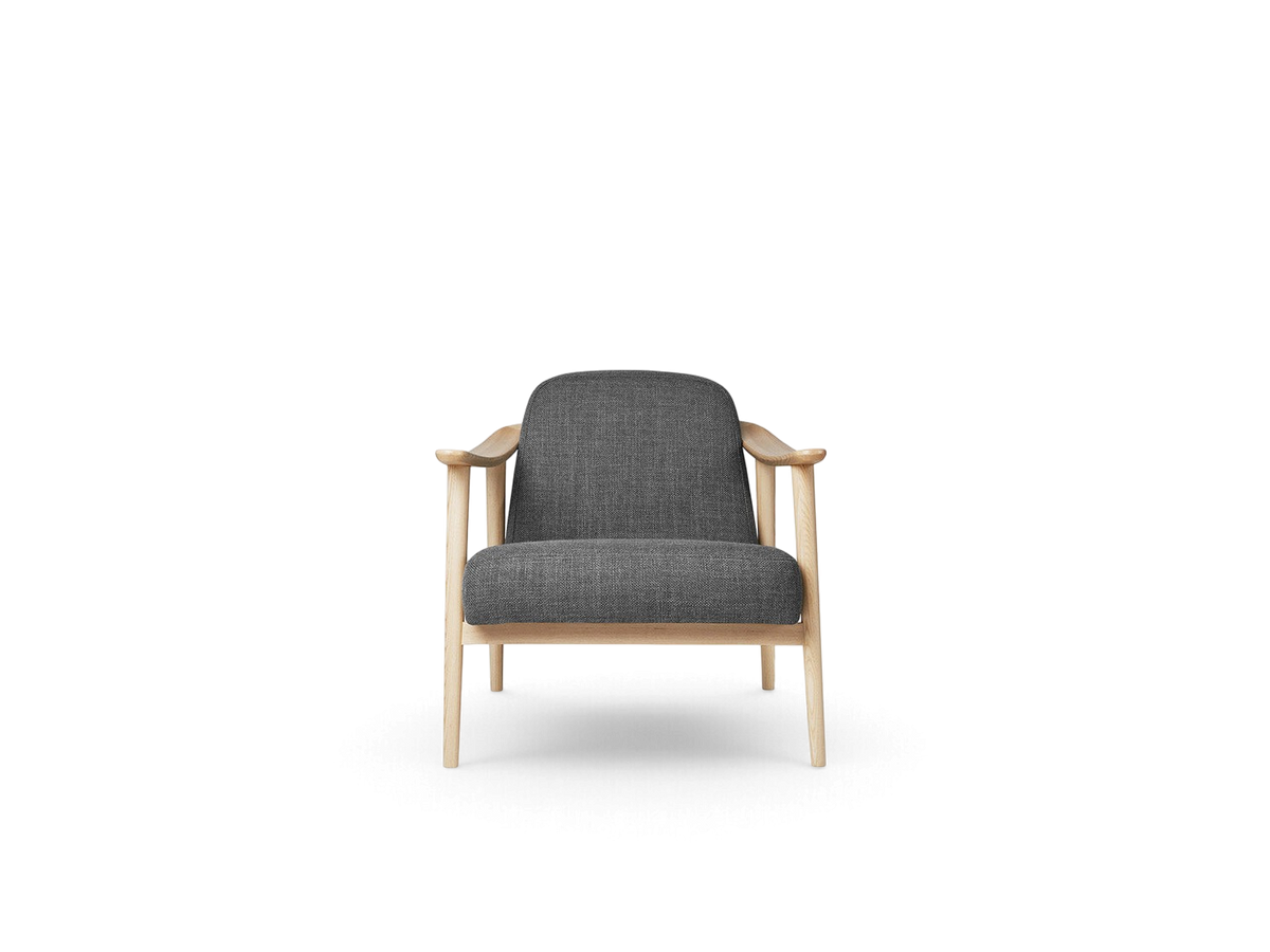 urbane EQ3 Baltic Chair with a light ash wood frame and dark grey upholstered seat in a minimalist Nordic style