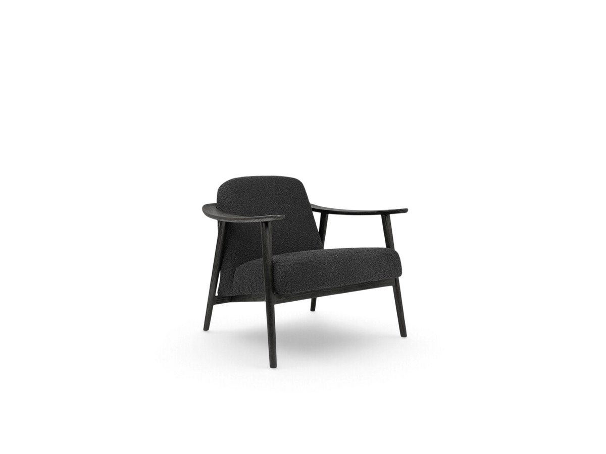 urbane EQ3 Baltic Chair featuring a dark grey upholstered seat and a solid black wood frame with curved armrests