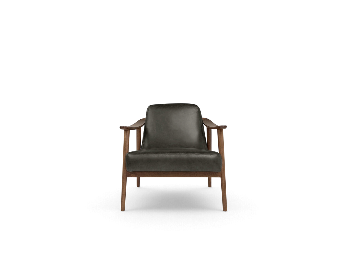 urbane EQ3 Baltic Chair with a dark grey upholstered seat and a solid walnut wood frame in a minimalist style