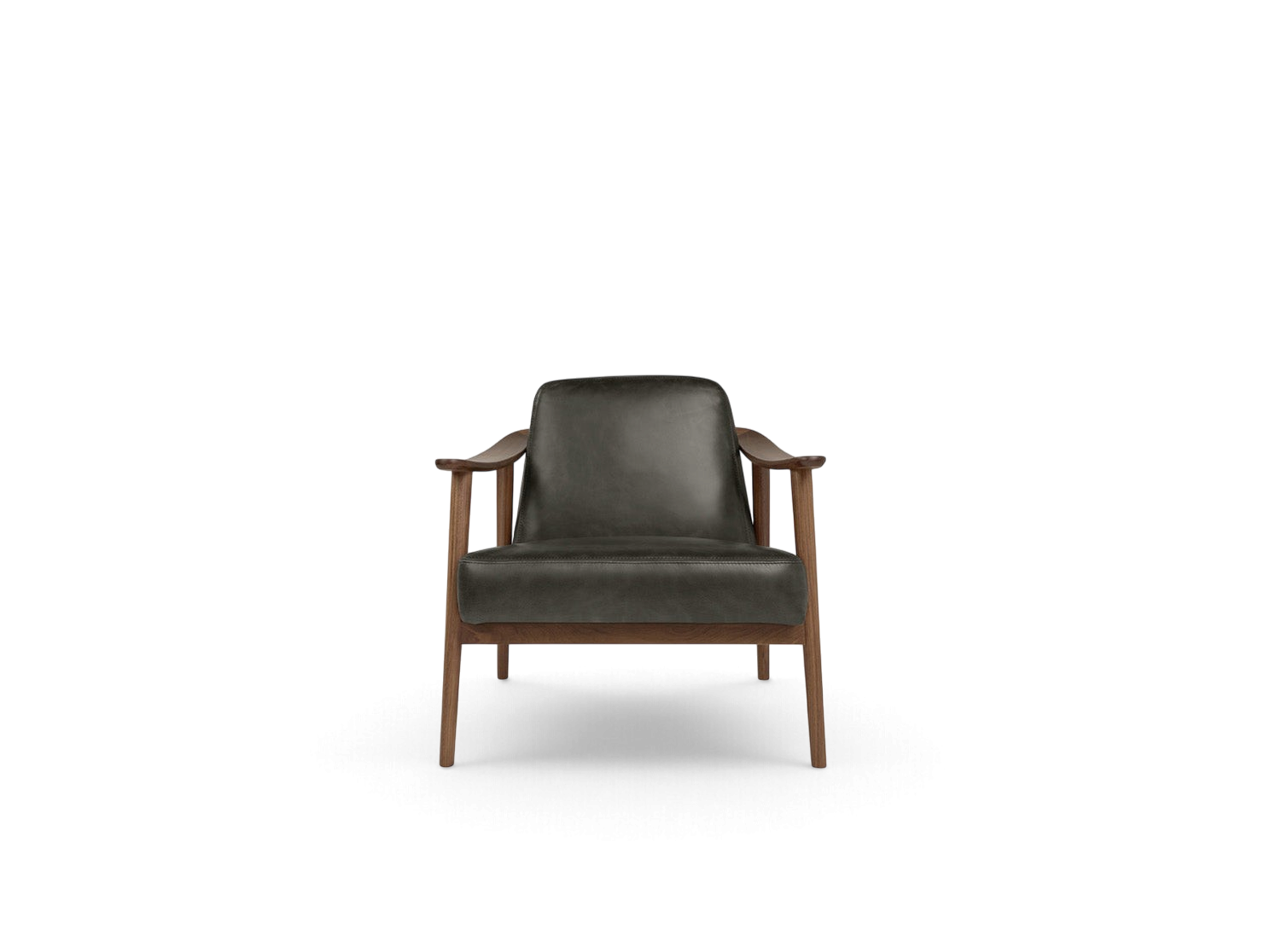 urbane EQ3 Baltic Chair with a dark grey upholstered seat and a solid walnut wood frame in a minimalist style