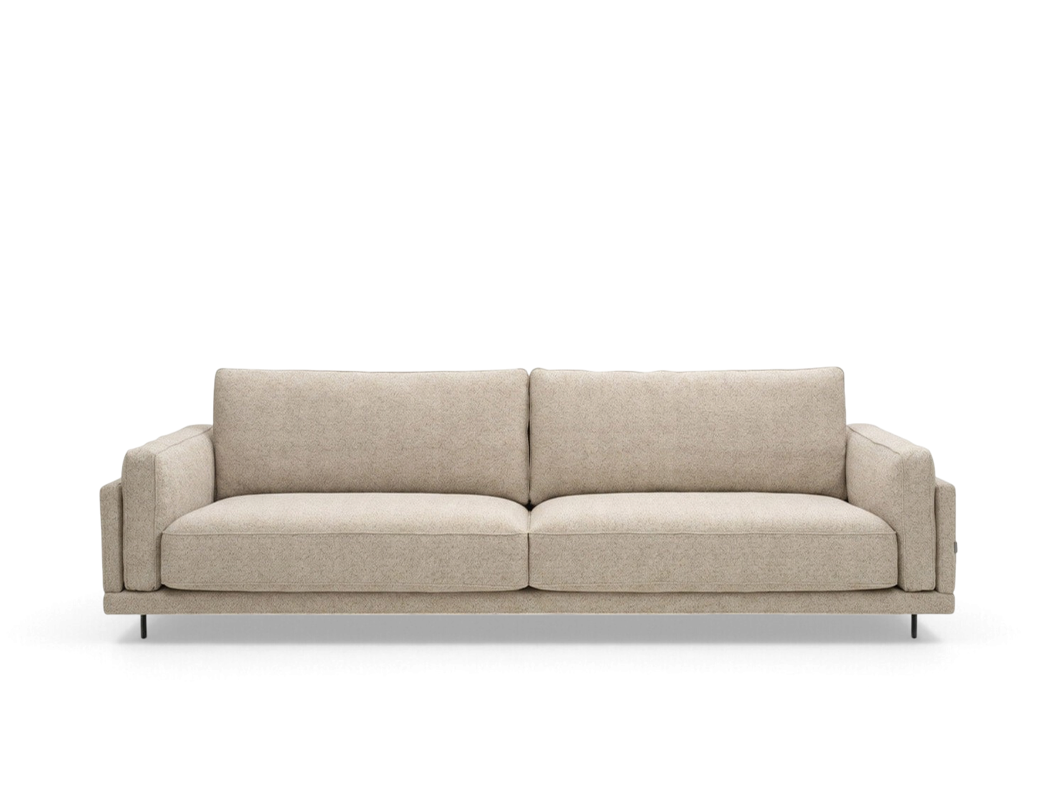 urbane EQ3 Catena Day Sofa in a neutral beige fabric with a low-profile silhouette and slim black metal legs