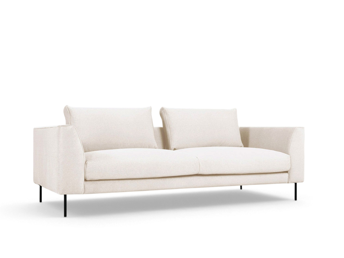 urbane EQ3 Renfrew sofa in cream fabric with a tuxedo frame and black powder-coated steel legs