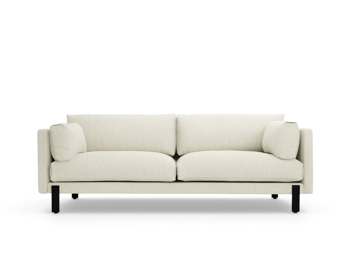 urbane EQ3 Silverlake sofa in cream fabric with a tuxedo frame and black steel legs on a white background