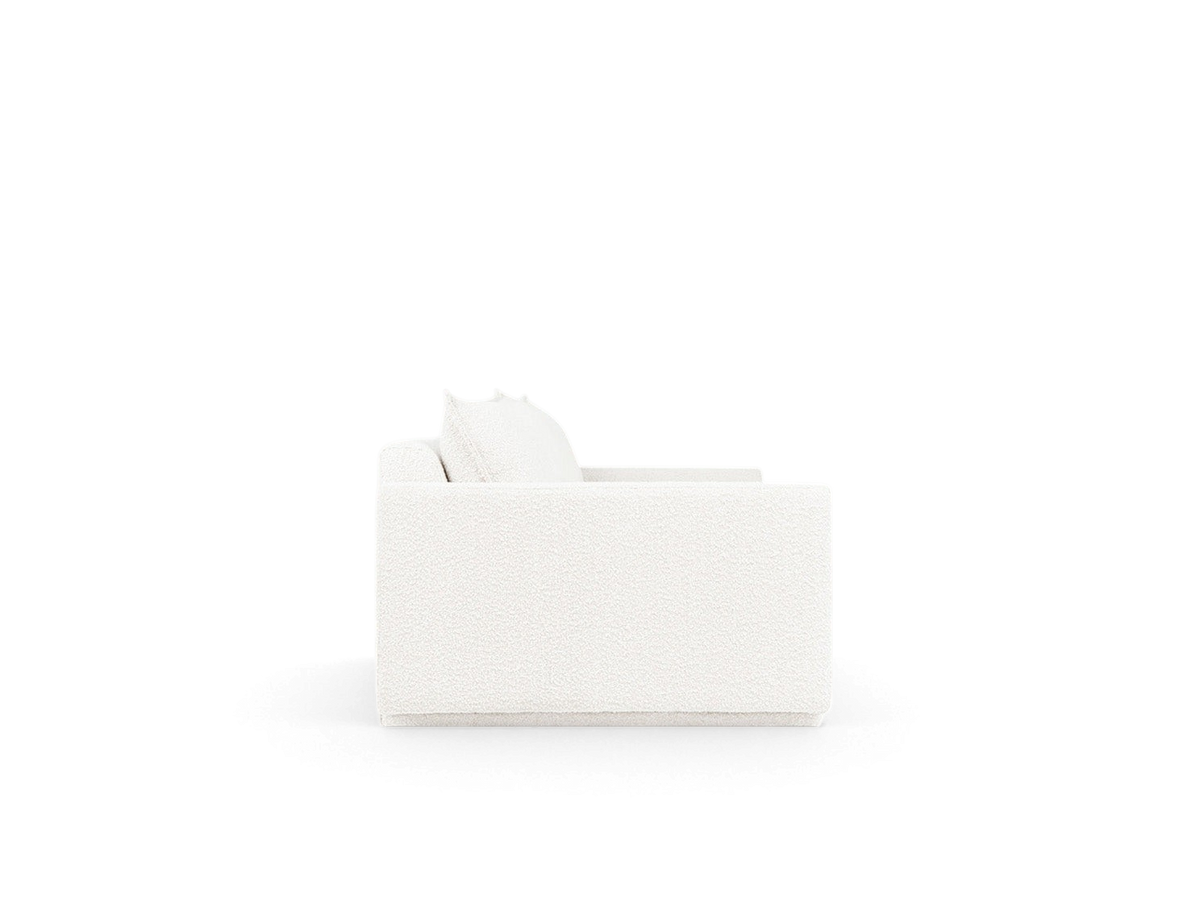 urbane EQ3 Sola Sofa in white textured fabric, side profile view showing stepped arm and plush cushions