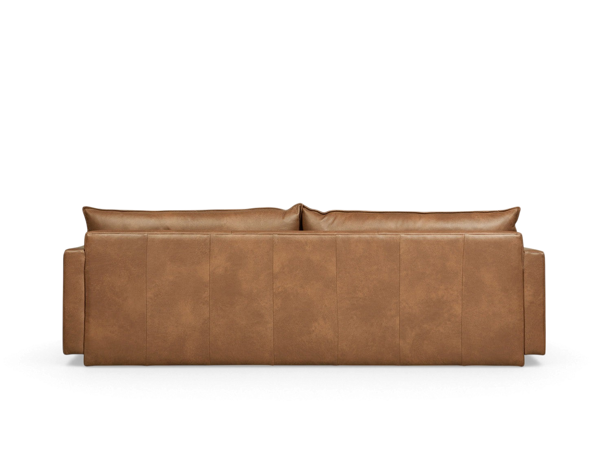 urbane EQ3 Sola Sofa in brown leather with French-seam detailing and a clean, contemporary rectangular silhouette