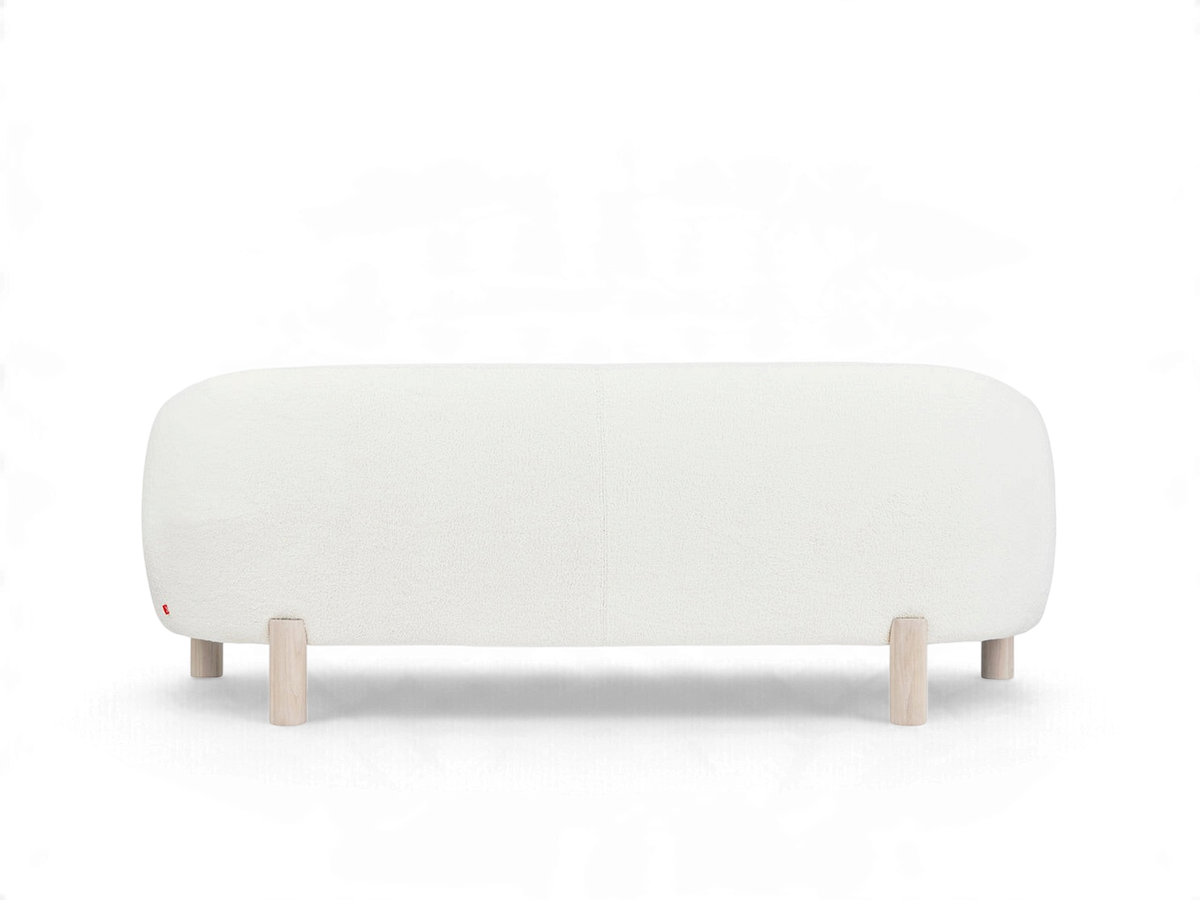 urbane EQ3 Spadina sofa in white textured fabric with sculpted solid ash wood legs, front view