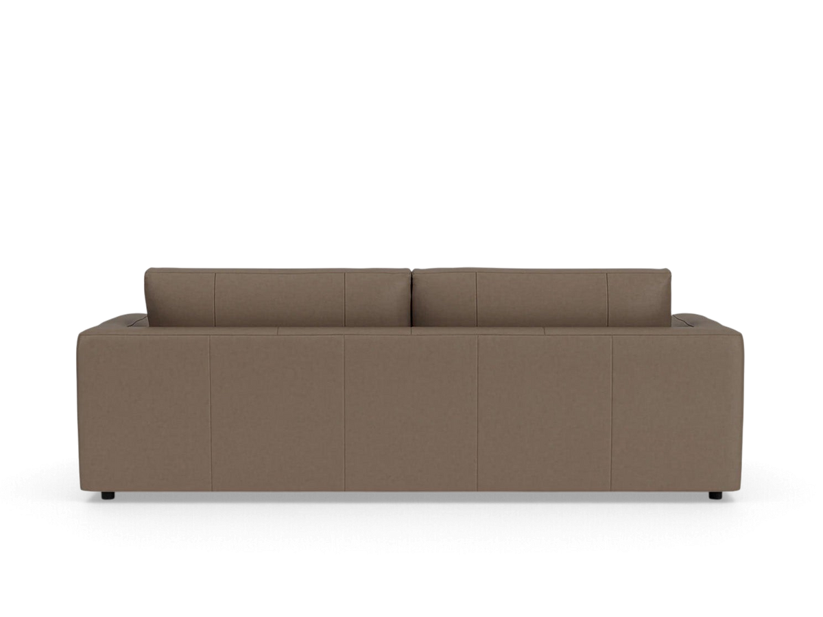 urbane EQ3 Cello 88 inch sofa in a neutral brown fabric, shown from a straight back view with clean modern lines.