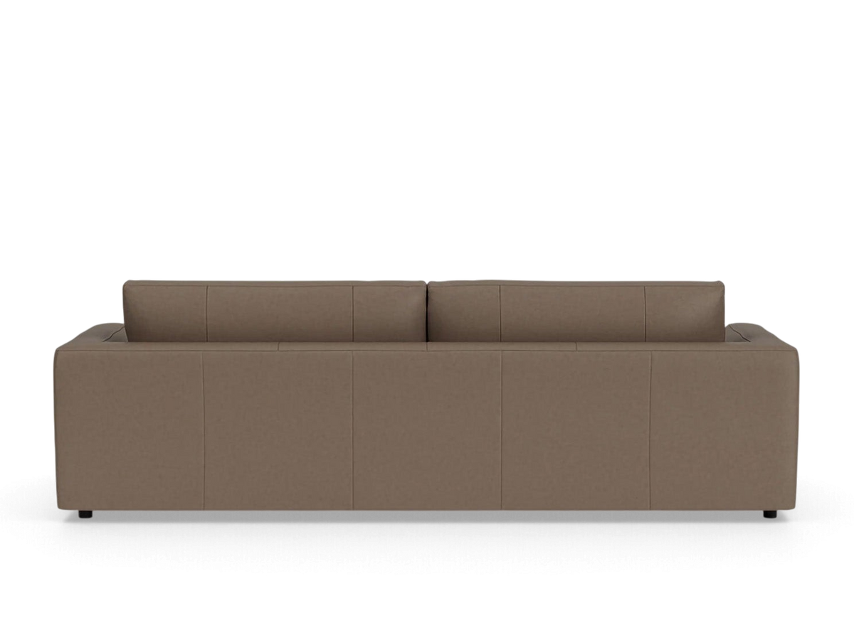 urbane EQ3 Cello 96-inch sofa in a neutral brown fabric, featuring a clean-lined back view and minimalist design.