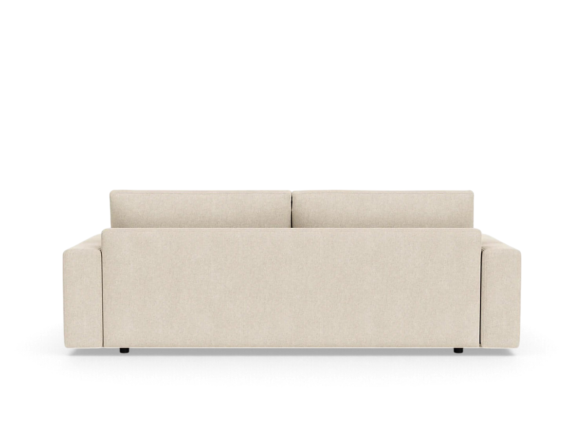 urbane EQ3 Cello 88 inch sofa in a neutral beige fabric with a clean minimalist back view