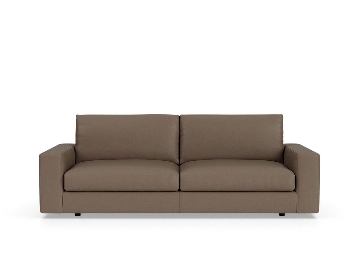 urbane EQ3 Cello 88-inch sofa in a neutral brown fabric with a clean-lined, modern design and comfortable cushions.