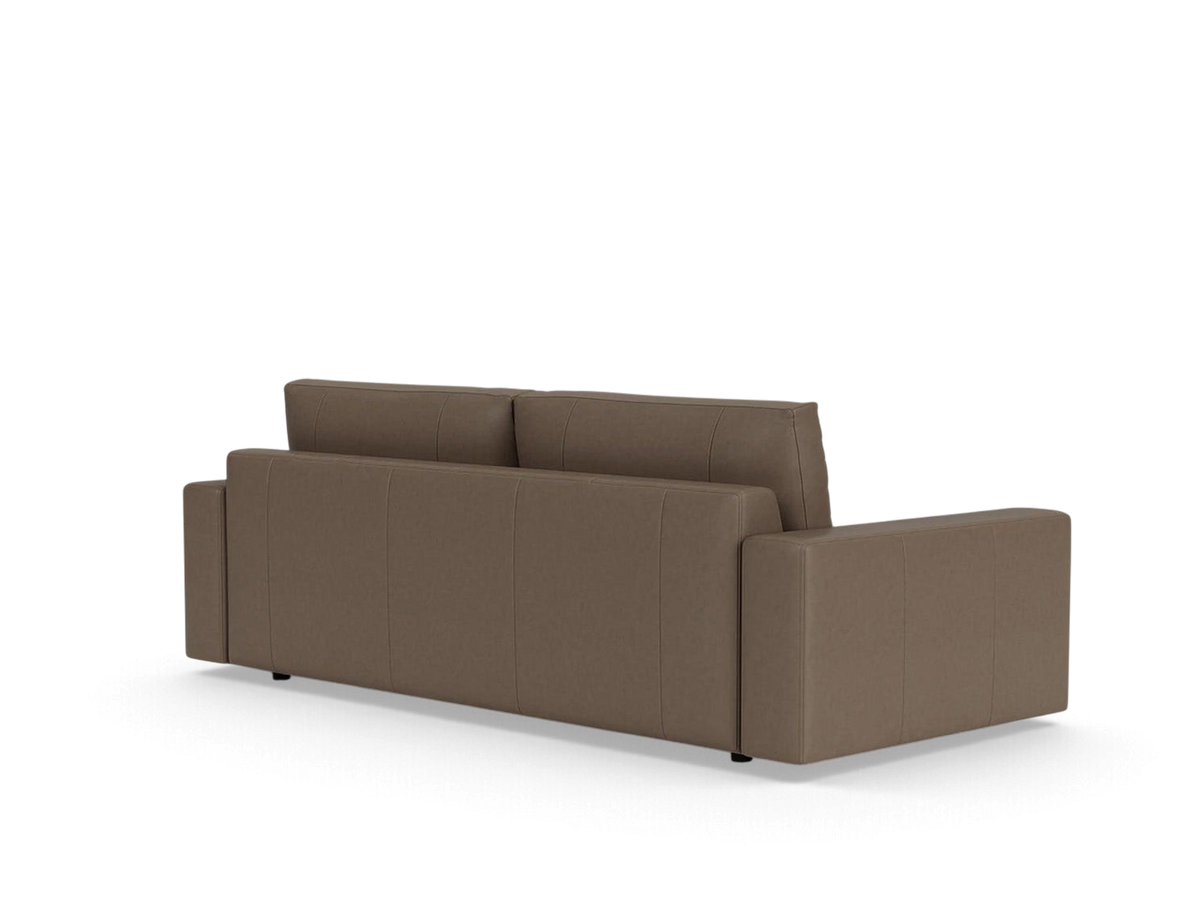 urbane EQ3 Cello 88-inch sofa in brown upholstery, featuring a modern low-profile design and clean back view.
