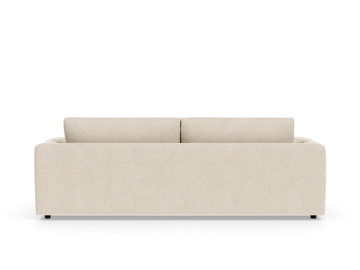 urbane EQ3 Cello 88 inch sofa in a neutral beige fabric with a clean minimalist design and low profile back cushions
