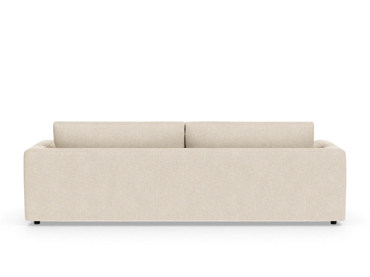 urbane EQ3 Cello 96 inch sofa in a neutral beige fabric with a clean minimalist back view