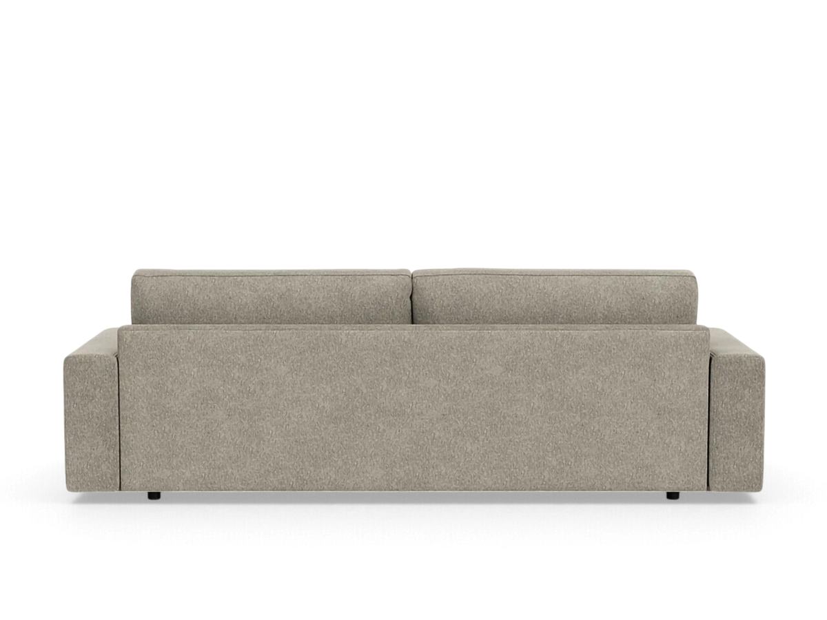 urbane EQ3 Cello Plush 96-inch sofa in a neutral beige fabric, shown from the back view with a clean modern design.
