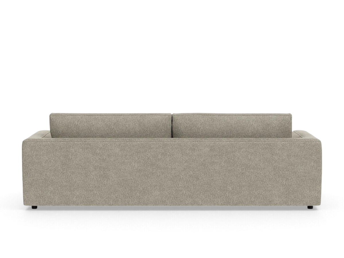 urbane EQ3 Cello Plush 96-inch sofa in a neutral fabric, shown from the back view with a clean, modern silhouette.