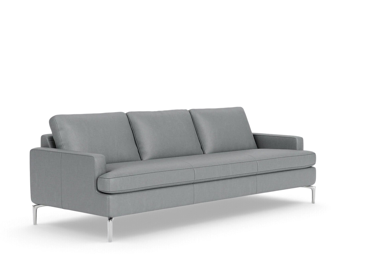 urbane EQ3 Eve Grand 92-inch sofa in grey fabric with a clean metropolitan design and solid aluminum legs.