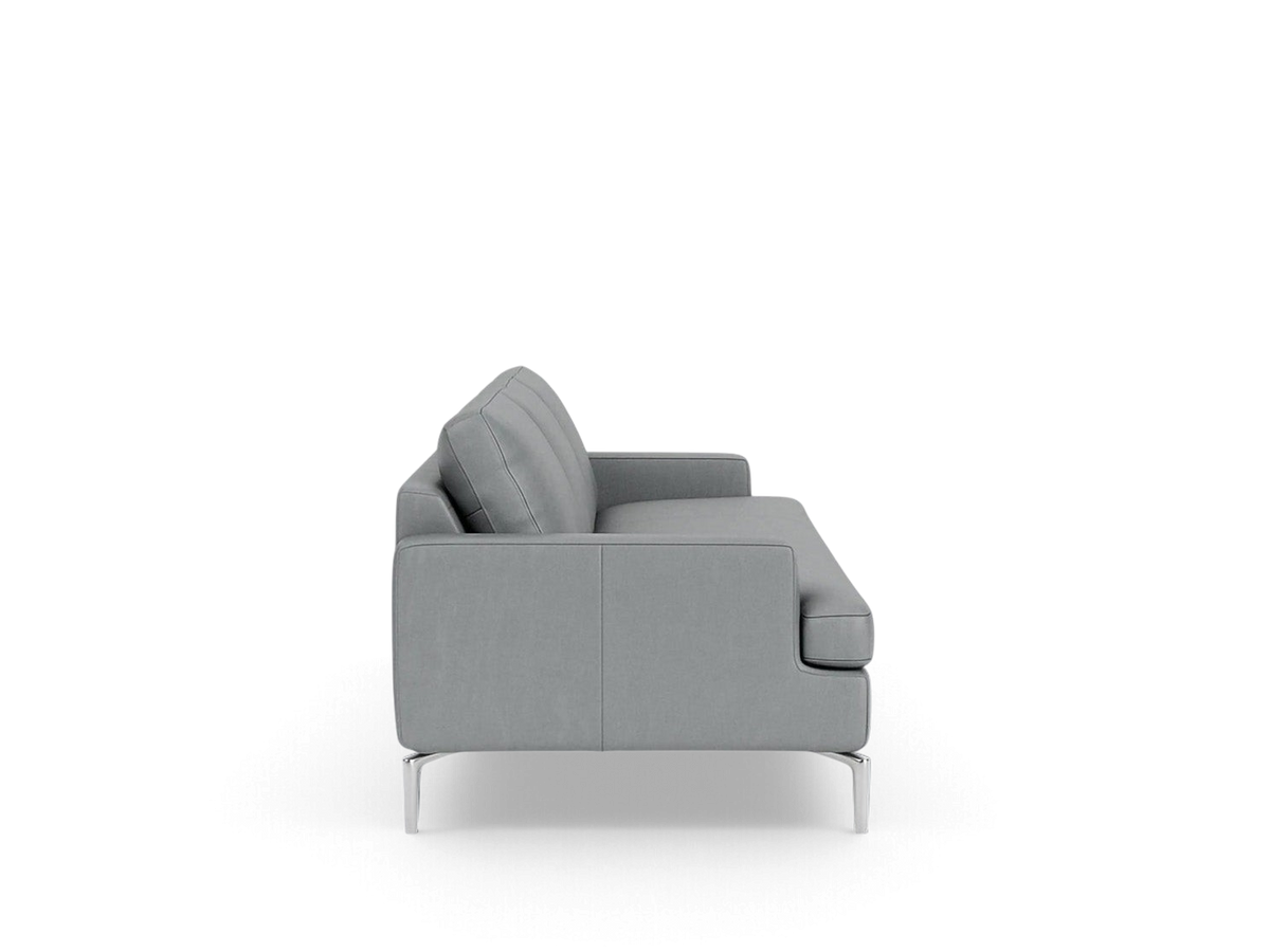 urbane EQ3 Eve Grand 92 inch sofa in grey fabric with sleek solid aluminum legs, side profile view