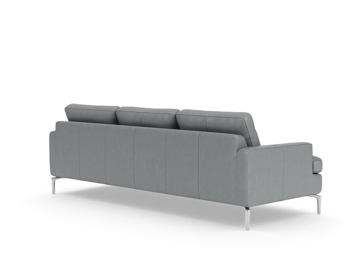 Rear view of the urbane EQ3 Eve Grand 92 inch sofa in grey fabric with sleek solid aluminum legs.
