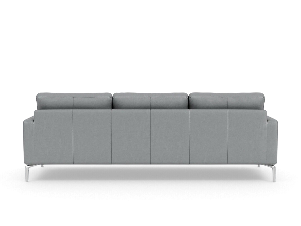 urbane EQ3 Eve Grand 92 inch sofa in grey fabric with sleek solid aluminum legs, back view