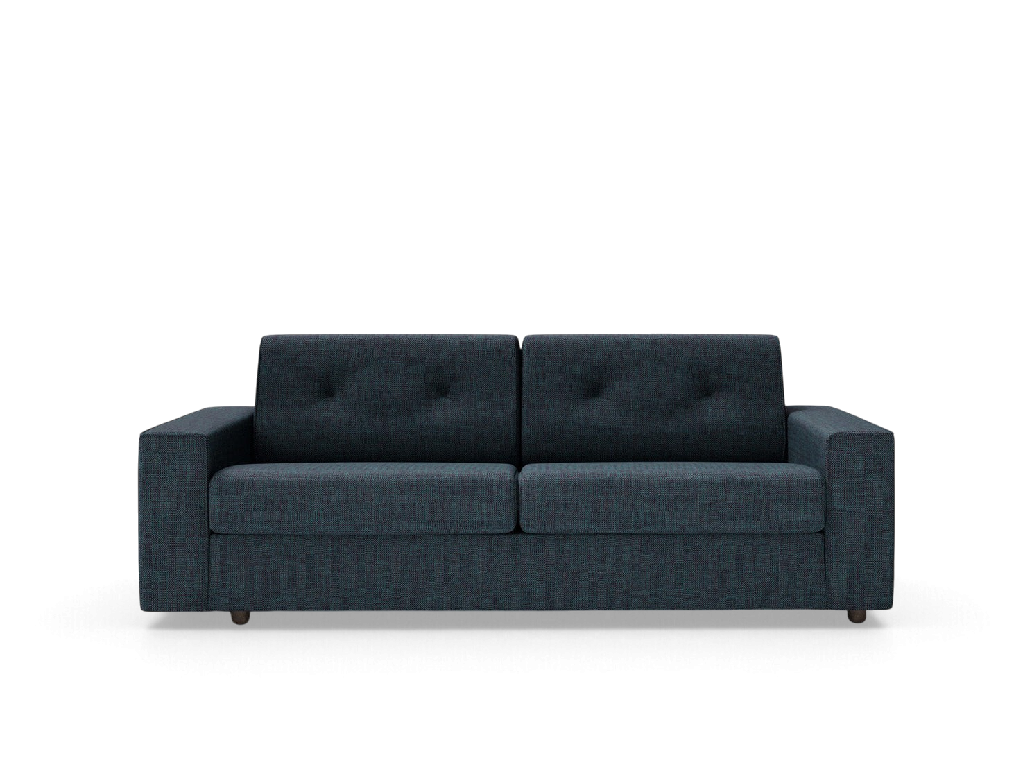 urbane EQ3 Fold double sofabed in dark blue fabric with tufted cushions and a modern compact design