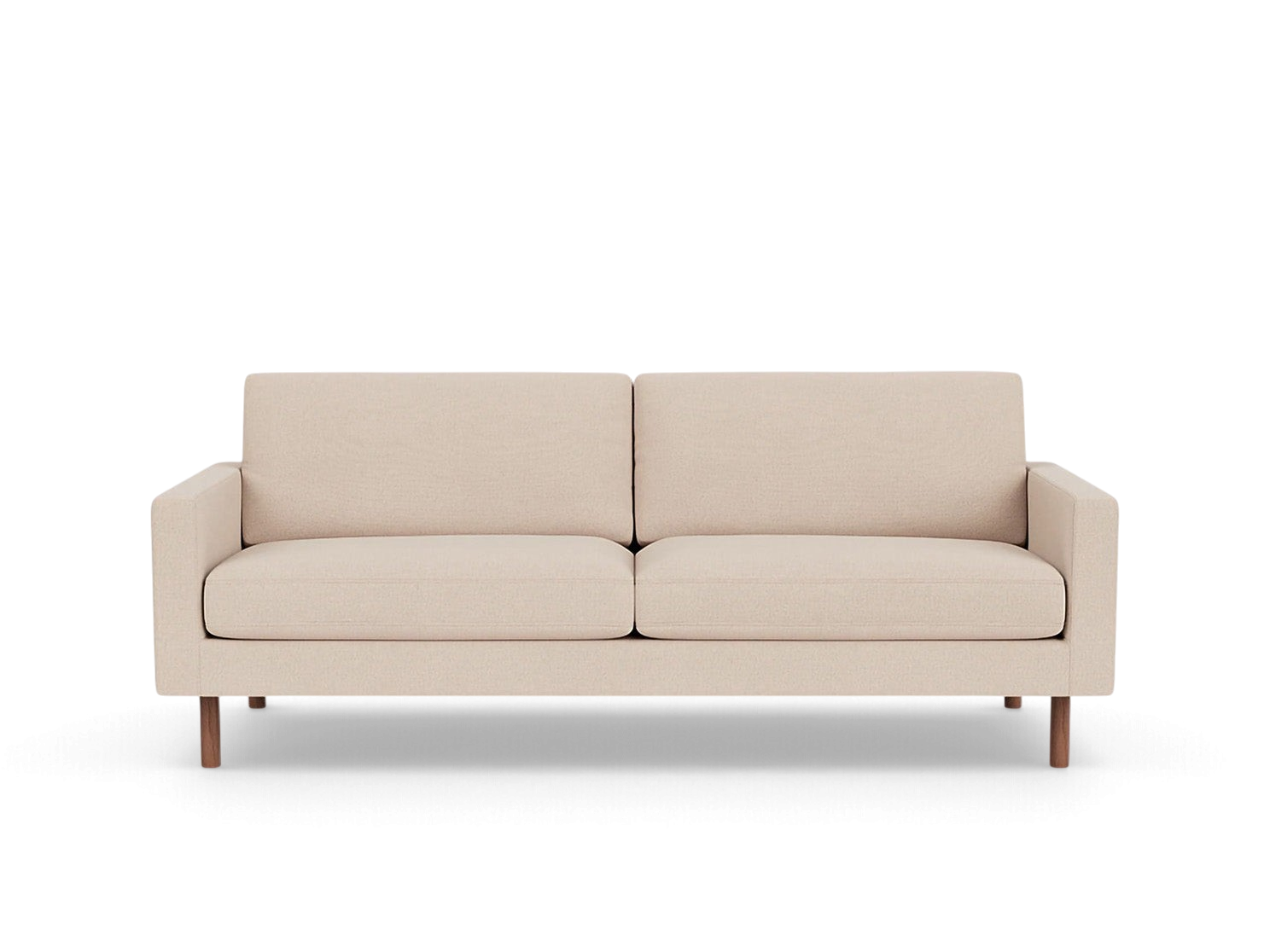urbane EQ3 Joan 83-inch mid-century modern sofa in beige fabric with wooden legs