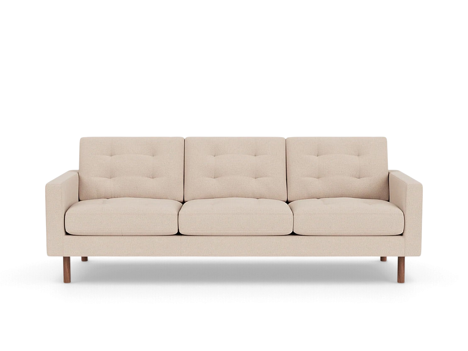urbane EQ3 Joan 87-inch mid-century modern beige tufted sofa with wooden legs