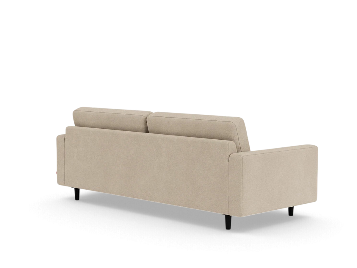 urbane EQ3 Oskar 85 inch sofa in a neutral beige fabric with a classic design and black tapered legs