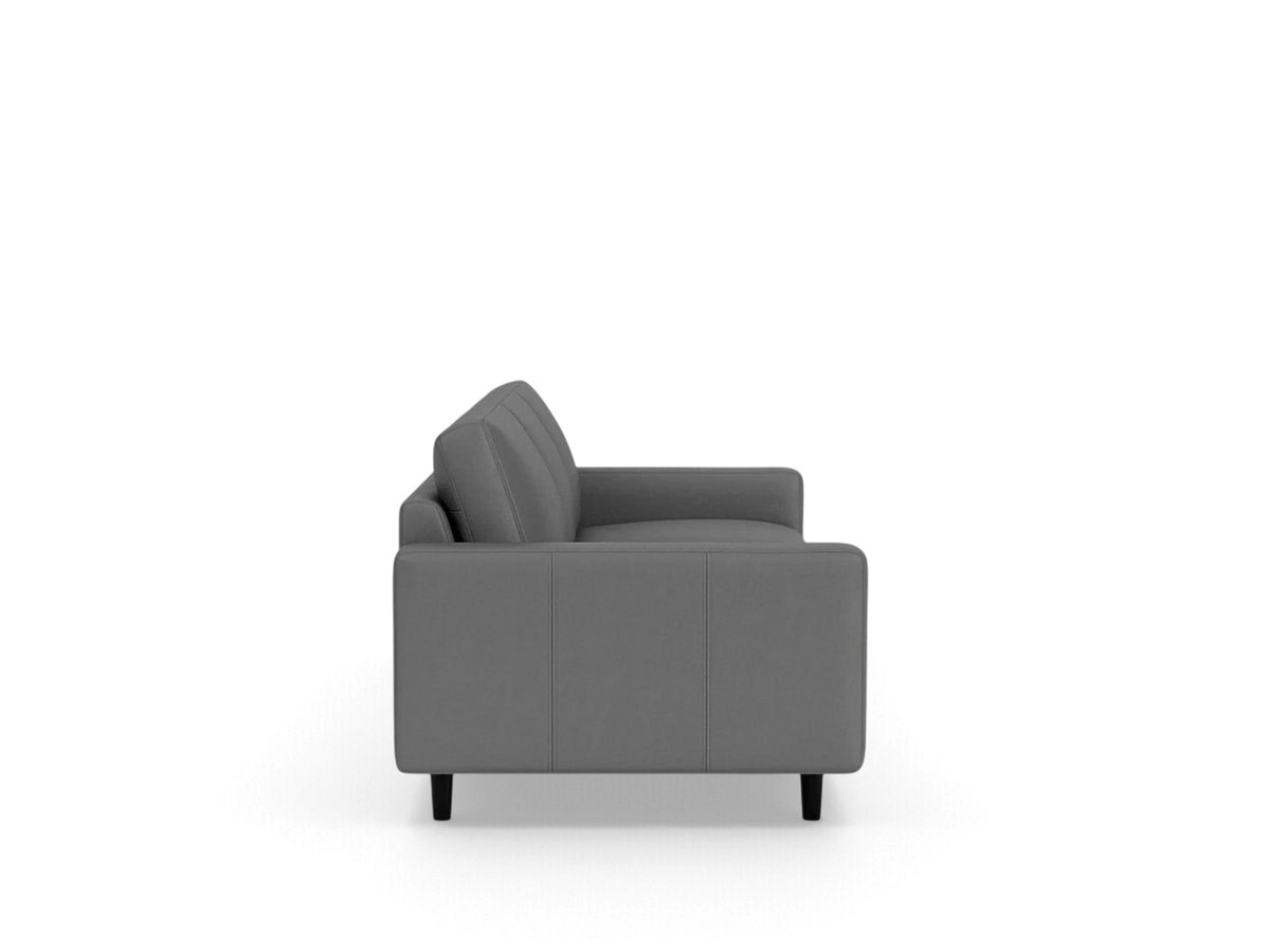 urbane EQ3 Oskar Plush 93-inch sofa in grey fabric with a modern silhouette and side view profile