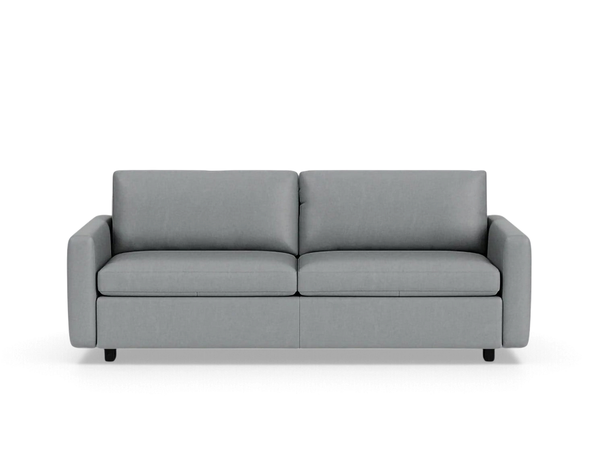 urbane EQ3 Reva queen sleeper sofa in grey fabric with a modern, minimalist design and clean silhouette.