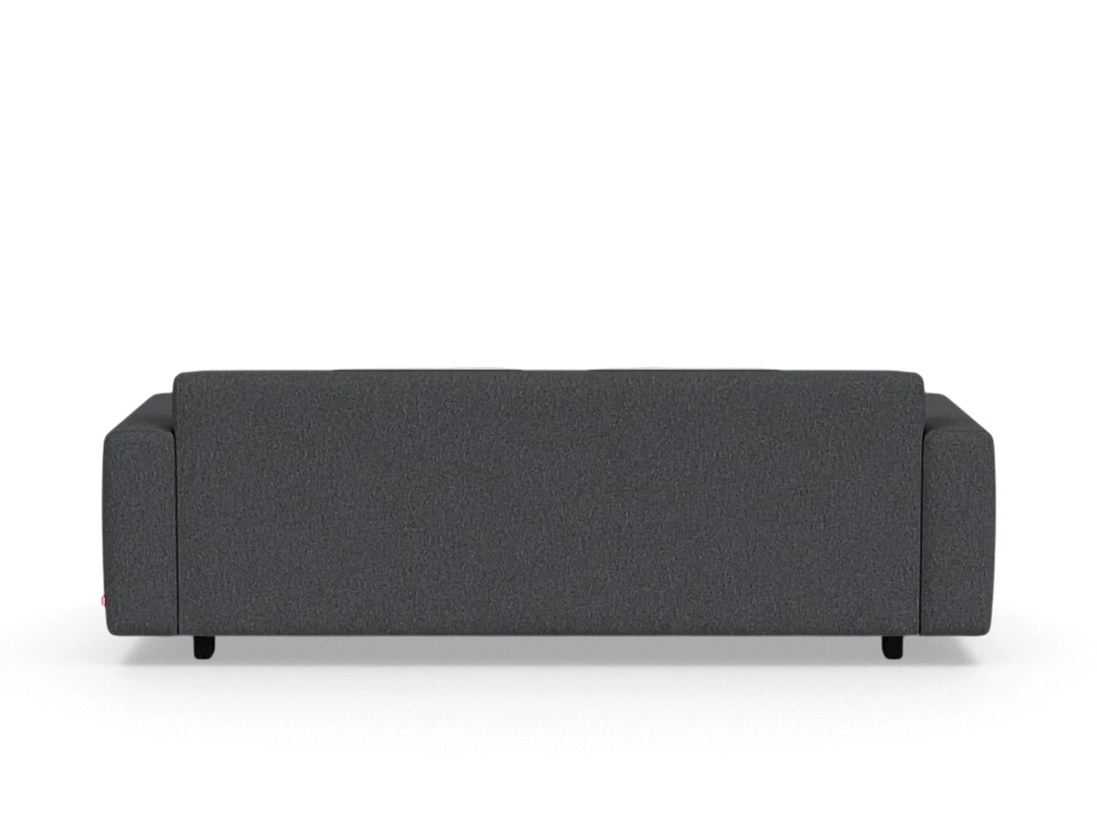 Back view of the charcoal grey urbane EQ3 Reva Queen Sleeper Sofa with a sleek, modern silhouette.