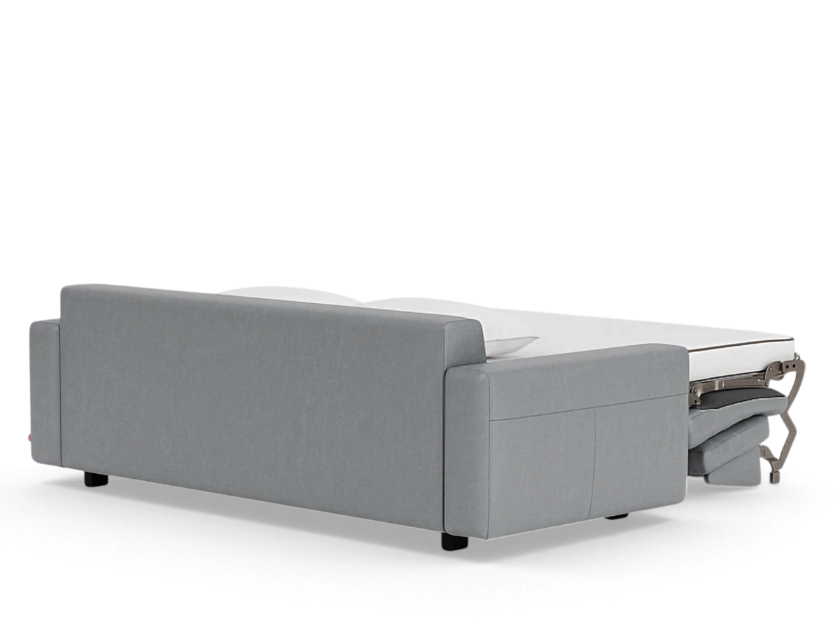 urbane EQ3 Reva queen sleeper sofa in grey fabric with memory foam mattress extended for sleeping