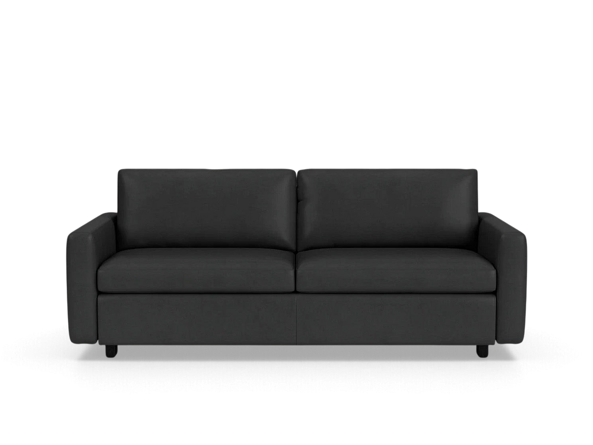 urbane EQ3 Reva Storage Sofa in a sleek black finish with a modern minimalist design and built-in storage