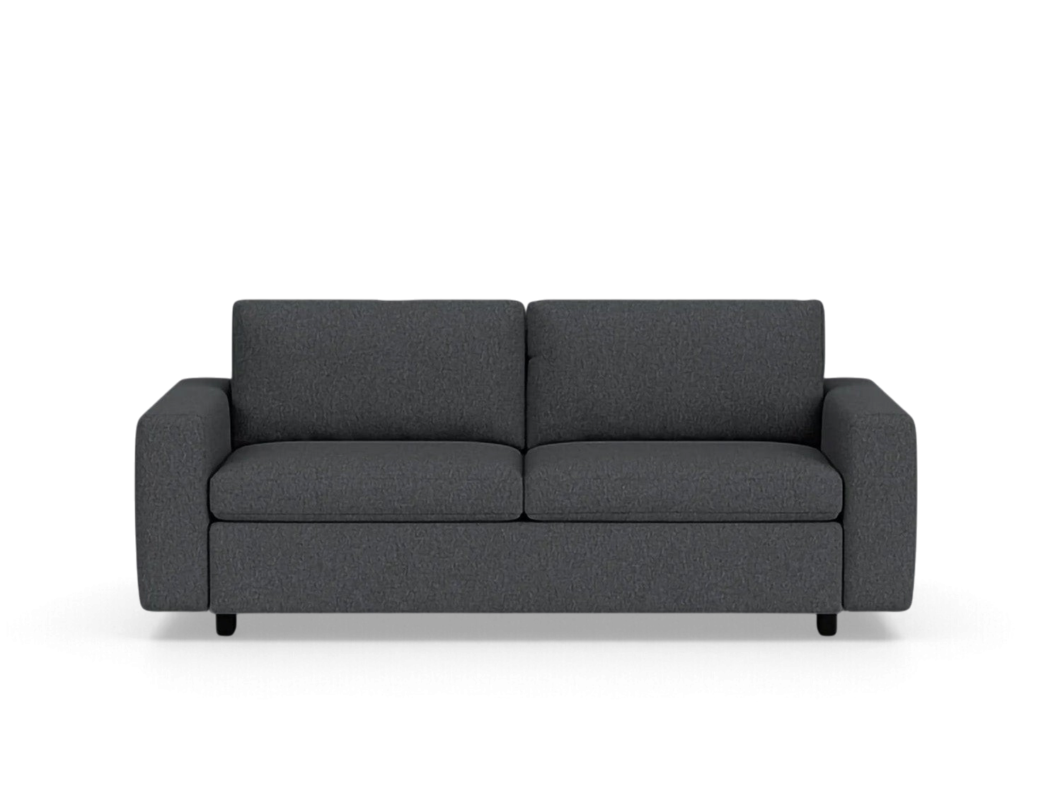urbane EQ3 Reva double sleeper sofa in charcoal grey fabric with a modern, compact design and clean silhouette.