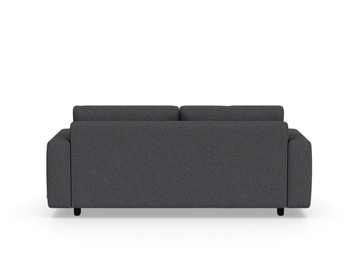 urbane EQ3 Reva double sleeper sofa in charcoal grey fabric with a sleek modern silhouette and compact design