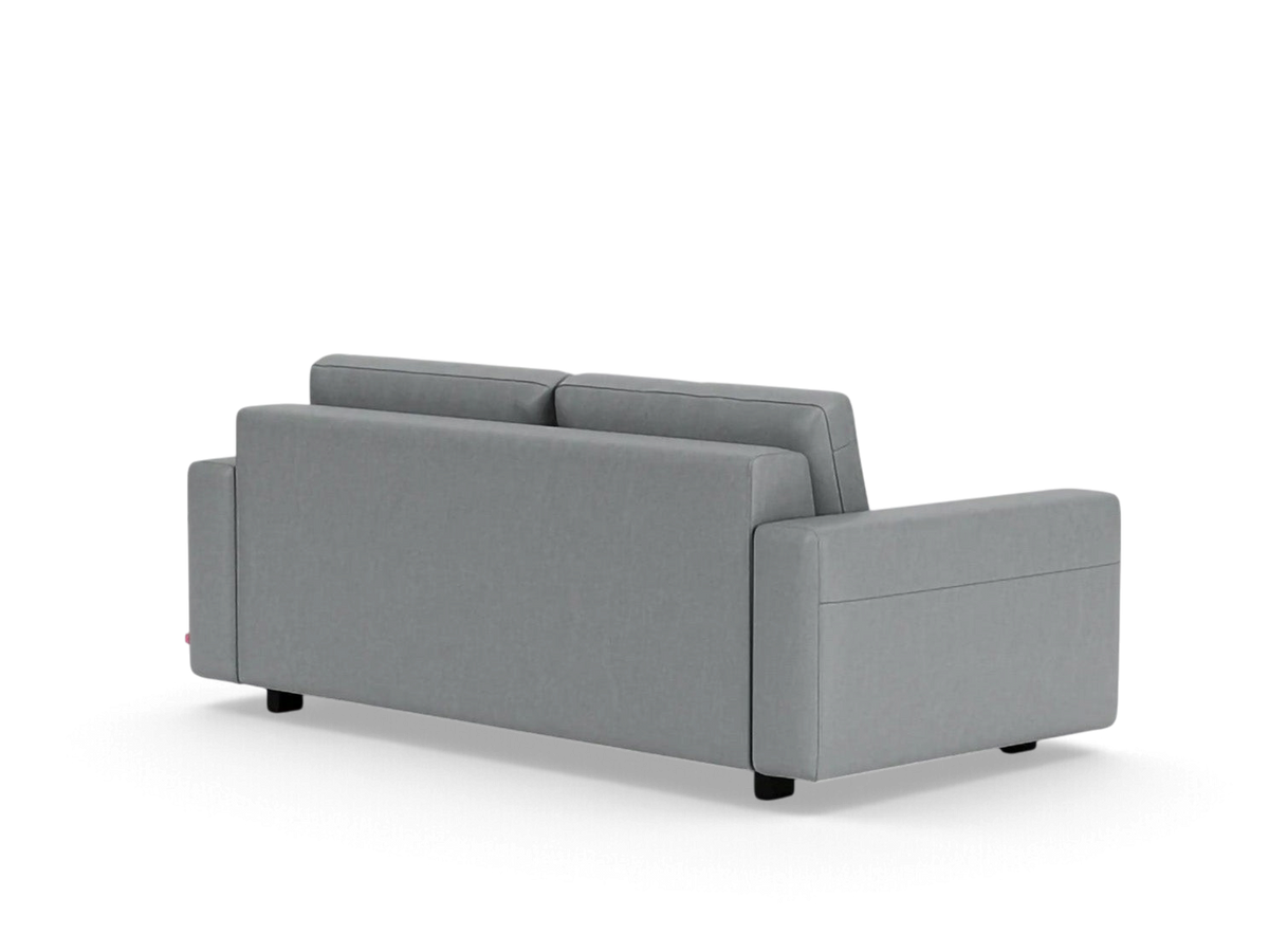 urbane EQ3 Reva double sleeper sofa in grey fabric, back view showing modern minimalist design and compact frame