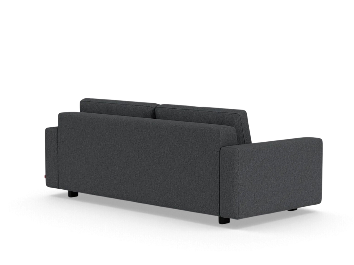 urbane EQ3 Reva queen sleeper sofa in dark grey fabric with a modern minimalist design and low profile back
