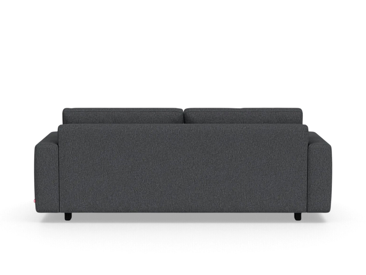 urbane EQ3 Reva queen sleeper sofa in dark grey fabric with a modern, minimalist back view