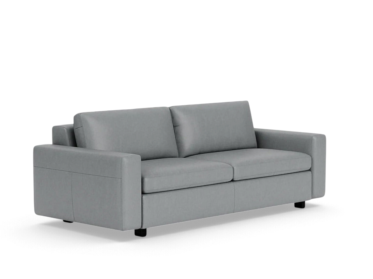 urbane EQ3 Reva modern grey queen sleeper sofa with a sleek silhouette and comfortable memory foam mattress