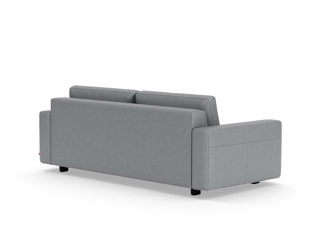 urbane EQ3 Reva queen sleeper sofa in grey fabric with a modern, sleek silhouette and low profile back view