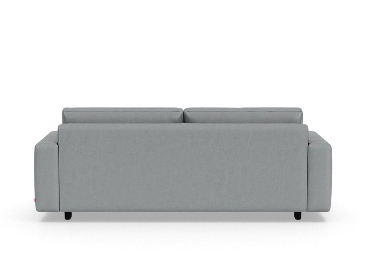 Back view of the grey urbane EQ3 Reva Queen Sleeper Sofa featuring a sleek, modern design and compact silhouette.